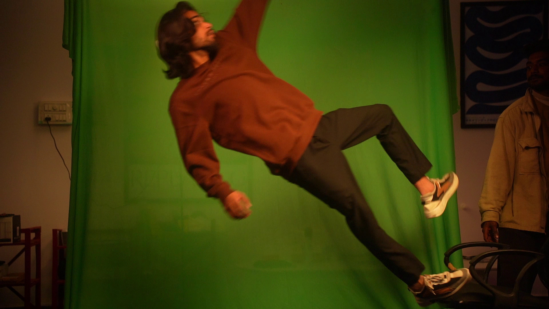 Faraz OG artistic shot — falling, conceptual image for Flintstory album campaign